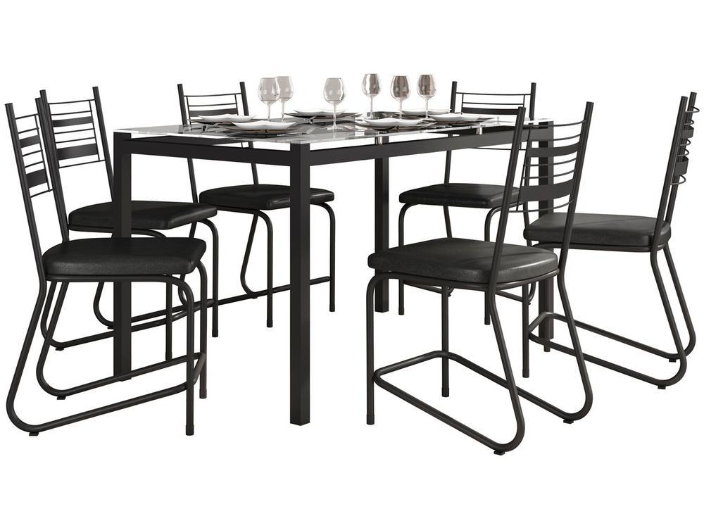 Mesa de Jantar 6 Cadeiras Retangular Preto Fosco Tampo de Vidro Artefamol Valência - 5