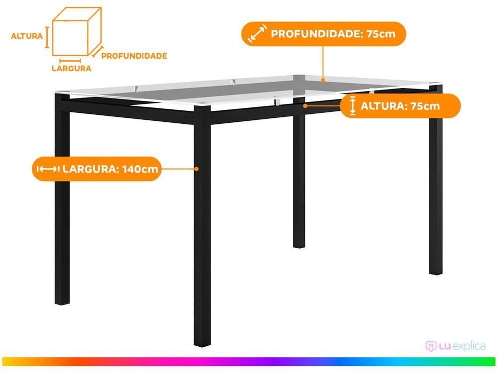 Mesa de Jantar 6 Cadeiras Retangular Preto Fosco Tampo de Vidro Artefamol Valência - 3