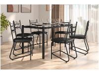 Mesa de Jantar 6 Cadeiras Retangular Preto Fosco Tampo de Vidro Artefamol Valência - 1