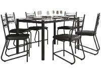 Mesa de Jantar 6 Cadeiras Retangular Preto Fosco Tampo de Vidro Artefamol Valência - 5