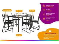 Mesa de Jantar 6 Cadeiras Retangular Preto Fosco Tampo de Vidro Artefamol Valência - 2