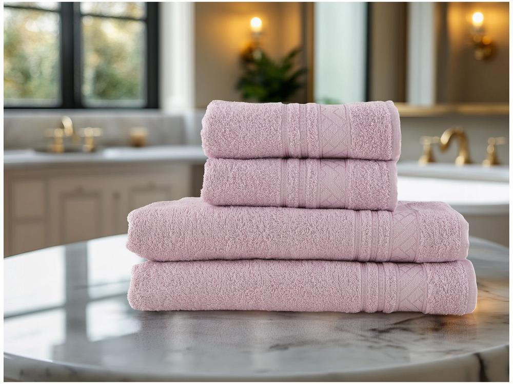 Jogo de Toalhas de Banho e Rosto Dohler de Algodão Premium Rosa 4 Peças - 4