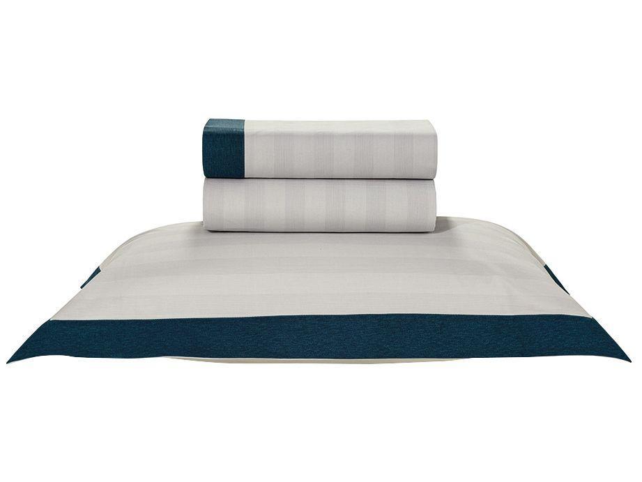 Jogo de Cama Solteiro 100% Algodão Karsten 200 Fios Arbóris Branco e Azul 3 Peças - 1