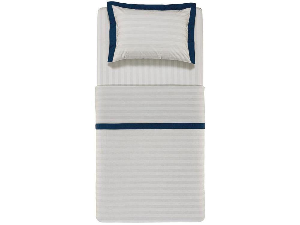 Jogo de Cama Solteiro 100% Algodão Karsten 200 Fios Arbóris Branco e Azul 3 Peças - 3