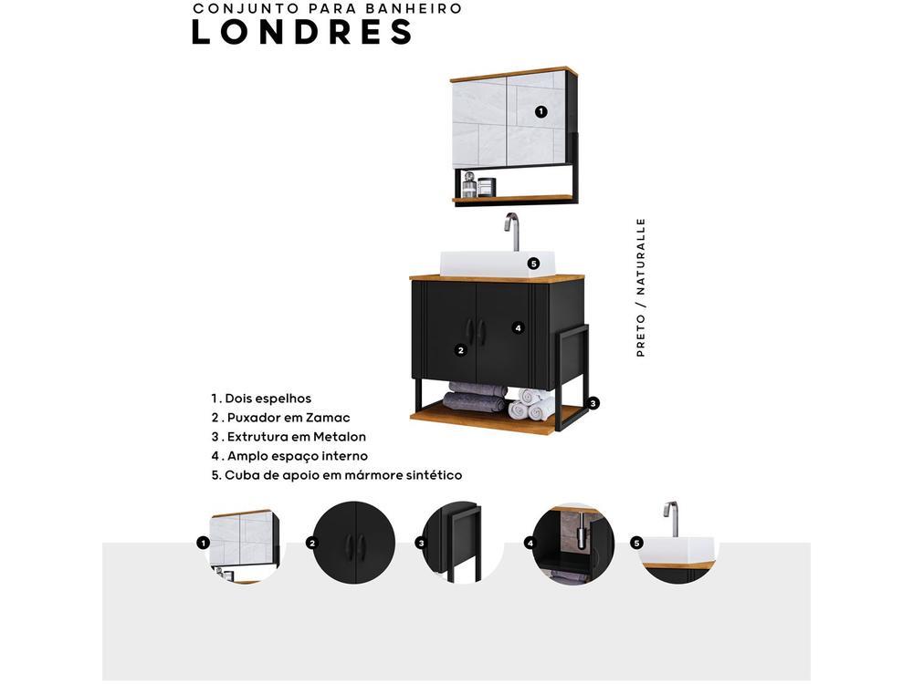 Gabinete para Banheiro Aéreo com Espelheira 4 Portas Móveis Bechara Londres - 2