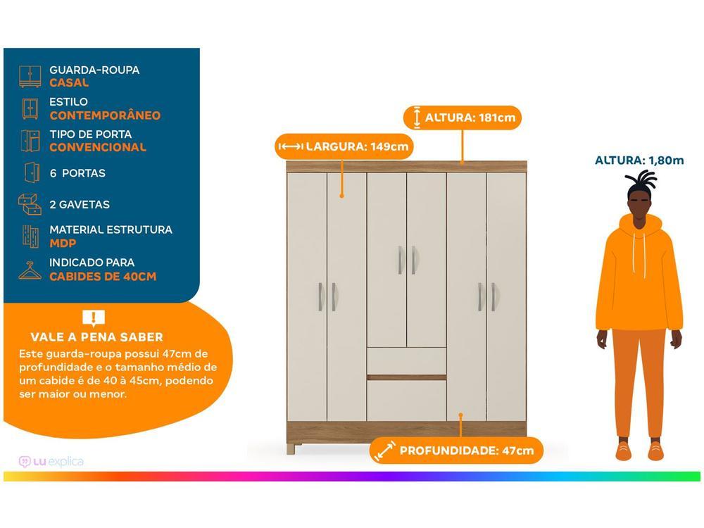 Guarda-roupa Casal 2 Gavetas 6 Portas Demóbile Flash II - 2