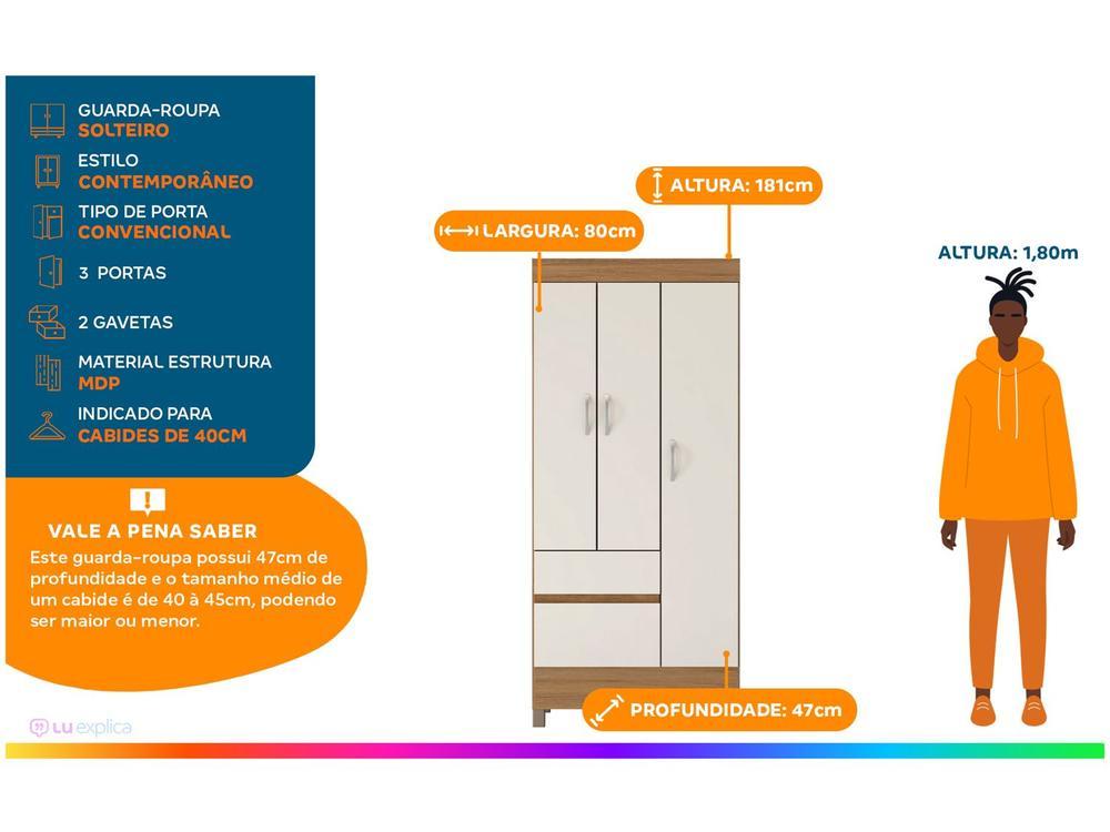 Guarda-roupa Solteiro 2 Gavetas 3 Portas Demóbile Wind - 2