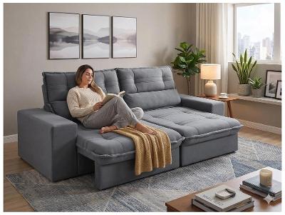 Sofá 4 Lugares Retrátil Reclinável Suede Palatino Linoforte