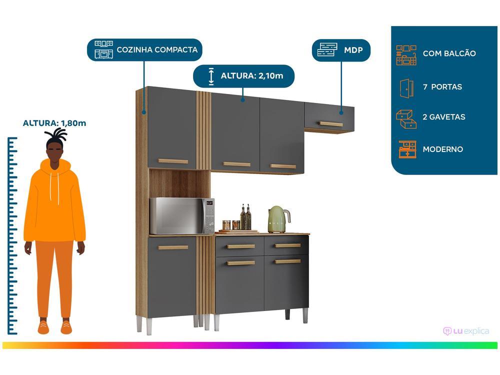 Armário de Cozinha Compacta Aramóveis Juma com Balcão 7 Portas 2 Gavetas - 2
