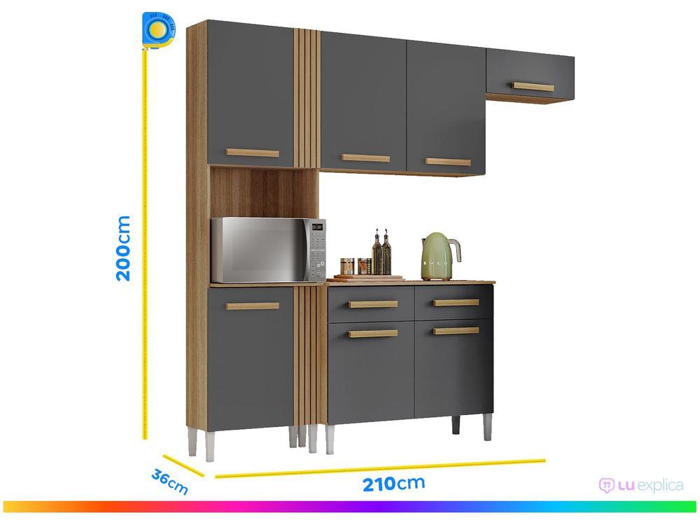 Armário de Cozinha Compacta Aramóveis Juma com Balcão 7 Portas 2 Gavetas - 3