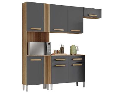 Armário de Cozinha Compacta Aramóveis Juma com Balcão 7 Portas 2 Gavetas