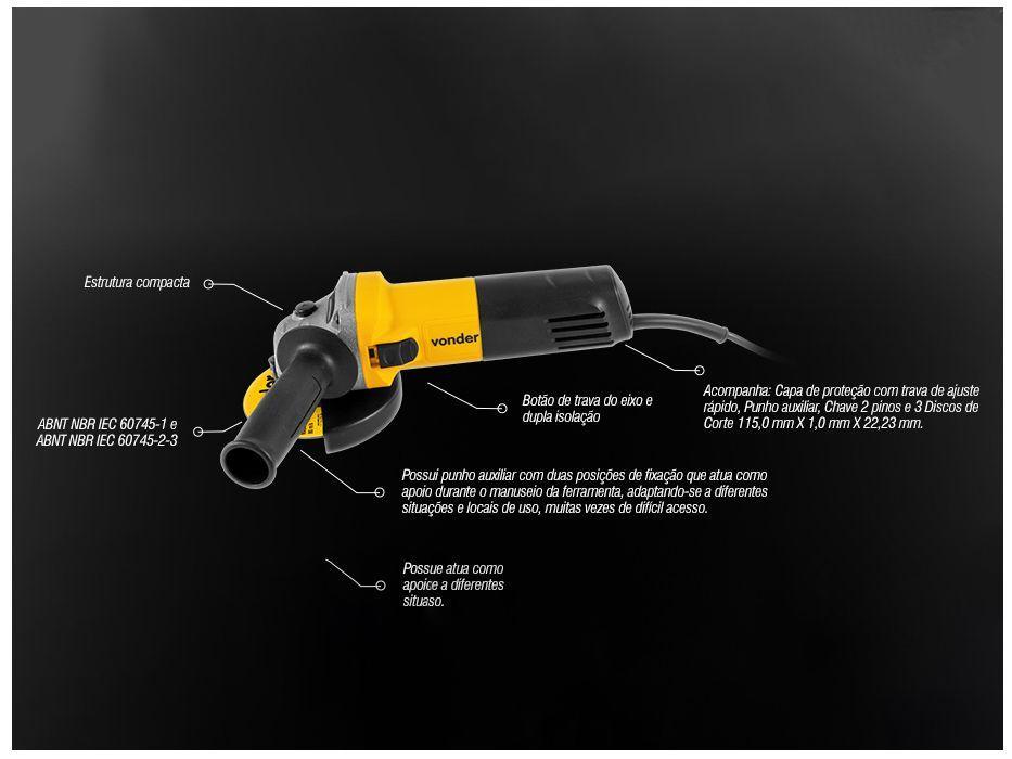 Esmerilhadeira Vonder Angular 650W 4.1/2" 7 Peças EAV 650 - 2