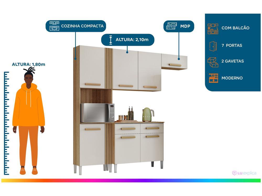 Armário de Cozinha Compacta Aramóveis Juma com Balcão 7 Portas 2 Gavetas - 2