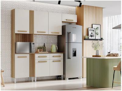 Armário de Cozinha Compacta Aramóveis Juma com Balcão 7 Portas 2 Gavetas