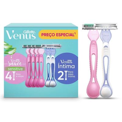 Kit Aparelho de Depilação Venus Suave 4 Unidades + Venus Íntima 2 Unidades