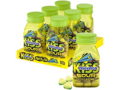 Pastilhas Mentos Kiss Sour Sem Açúcar Sabor de Limão Ácido Display 231g 6 Unidades