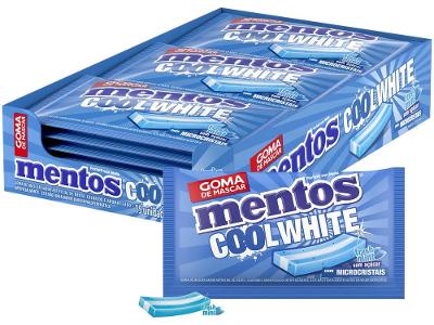 Gomas de Mascar Mentos 3 Camadas Cool White Sem Açúcar Sabor Fresh Mint Display 127,5g 15 Unidades