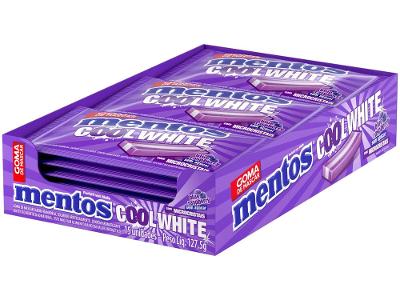 Goma de Mascar Mentos Cool White Blue Raspberry sem Açúcar Display com 15 Slabs