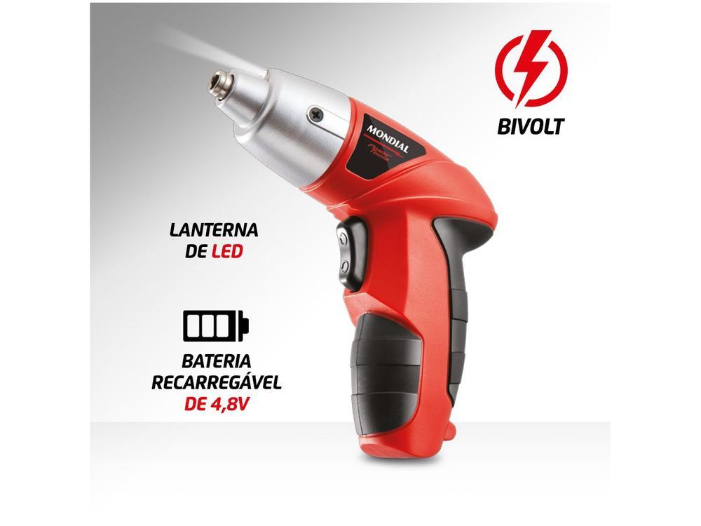 Parafusadeira Mondial a Bateria 4,8V 1,4" Reversível com Maleta 47 Peças Power Tools FPF-05M - 5