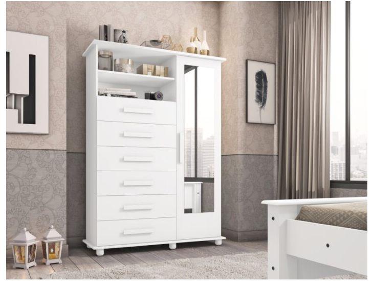 Cômoda com Espelho 6 Gavetas 1 Porta Móveis Lanza Atenas - 1