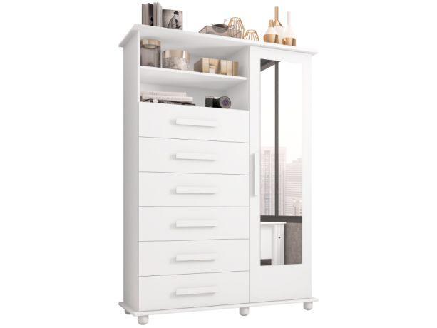 Cômoda com Espelho 6 Gavetas 1 Porta Móveis Lanza Atenas - 3