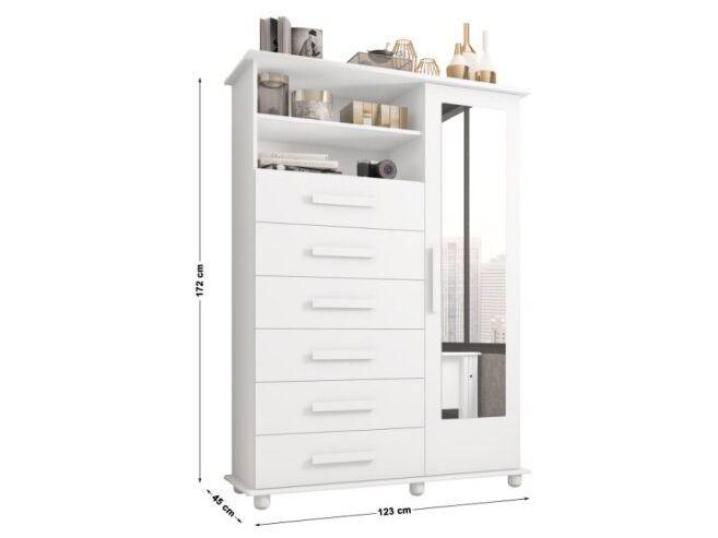 Cômoda com Espelho 6 Gavetas 1 Porta Móveis Lanza Atenas - 6