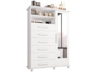 Cômoda com Espelho 6 Gavetas 1 Porta Móveis Lanza Atenas - 3