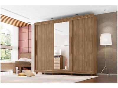 Guarda-roupa Casal com Espelho 5 Gavetas 3 Portas de Correr Móveis Lanza Milão