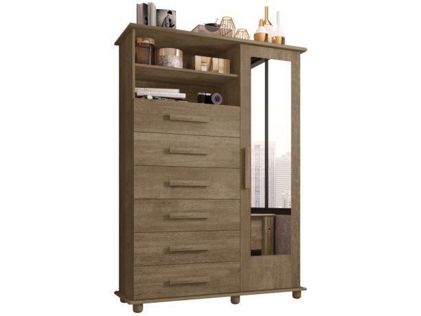 Cômoda com Espelho 6 Gavetas 1 Porta Móveis Lanza Atenas - 2