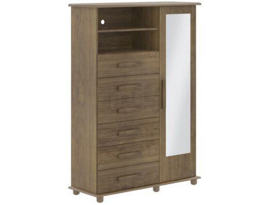 Cômoda com Espelho 6 Gavetas 1 Porta Móveis Lanza Atenas - 3