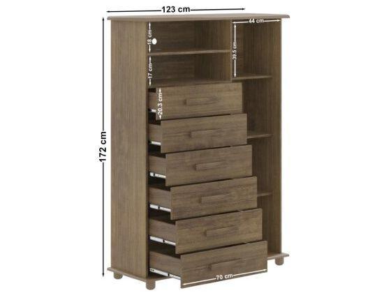 Cômoda com Espelho 6 Gavetas 1 Porta Móveis Lanza Atenas - 5