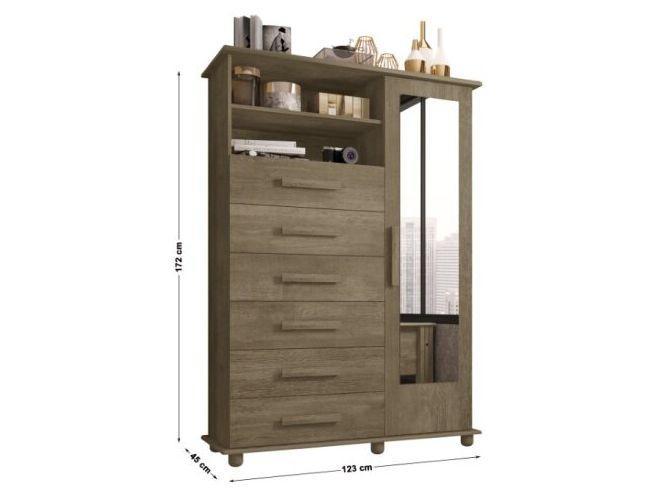 Cômoda com Espelho 6 Gavetas 1 Porta Móveis Lanza Atenas - 6