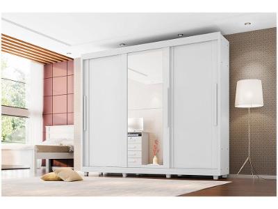 Guarda-roupa Casal com Espelho 5 Gavetas 3 Portas de Correr Móveis Lanza Milão