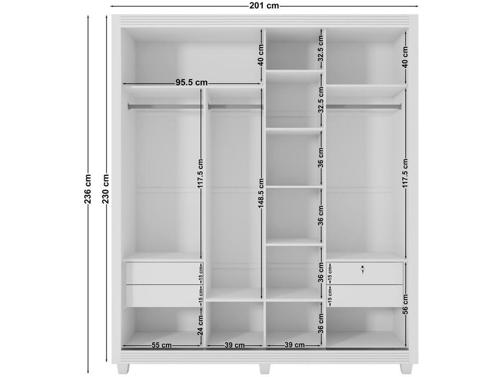 Guarda-roupa Solteiro com Espelho 4 Gavetas 2 Portas de Correr Móveis Lanza Zurique - 6