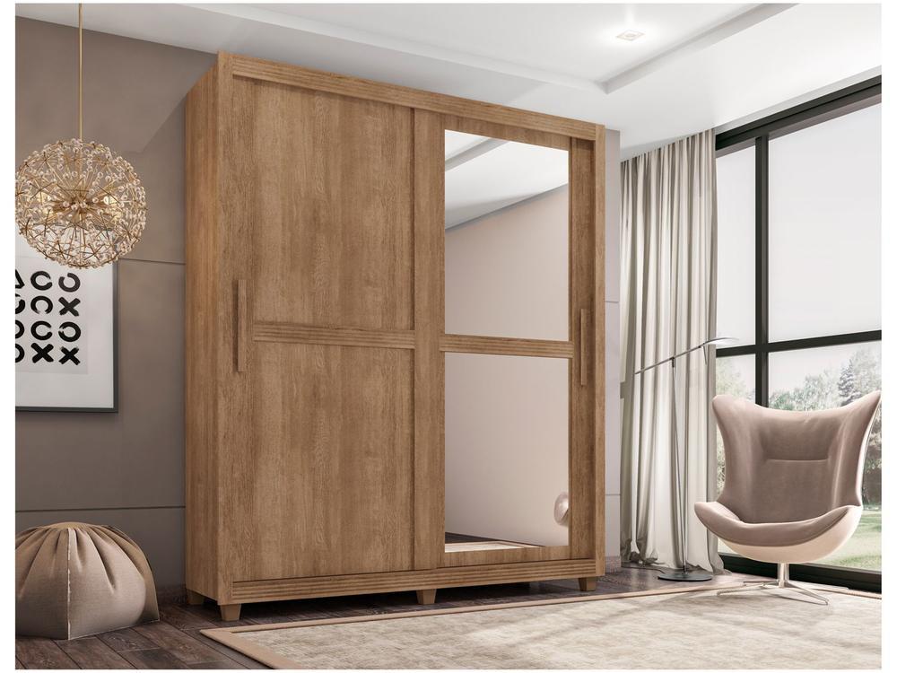 Guarda-roupa Solteiro com Espelho 4 Gavetas 2 Portas de Correr Móveis Lanza Zurique - 1