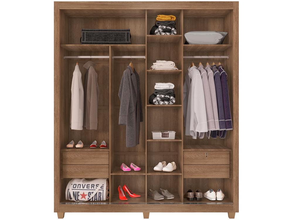 Guarda-roupa Solteiro com Espelho 4 Gavetas 2 Portas de Correr Móveis Lanza Zurique - 4