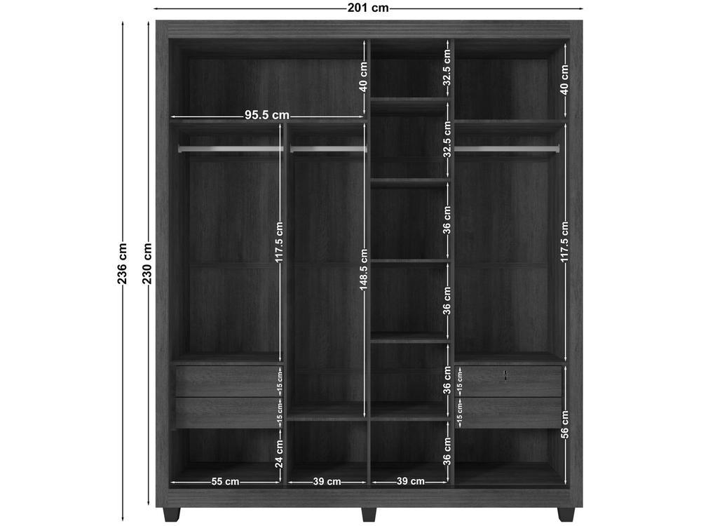 Guarda-roupa Solteiro com Espelho 4 Gavetas 2 Portas de Correr Móveis Lanza Zurique - 6