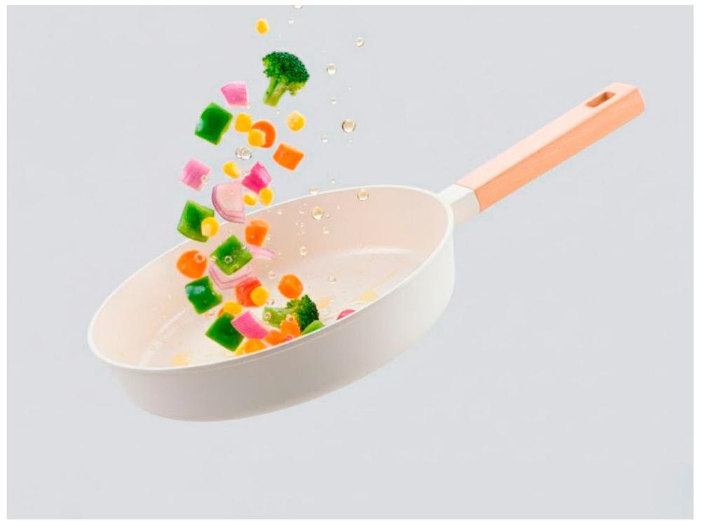 Jogo de Panelas Brinox Revestimento Cerâmico Creme 5 Peças Cabo Amadeirado Ceramic Life Nordic - 5