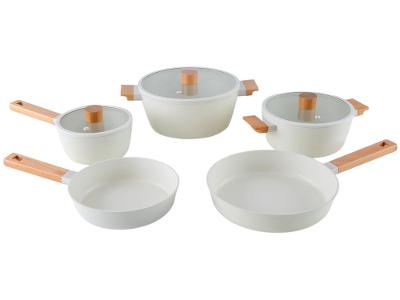 Jogo de Panelas Brinox Revestimento Cerâmico Creme 5 Peças Cabo Amadeirado Ceramic Life Nordic