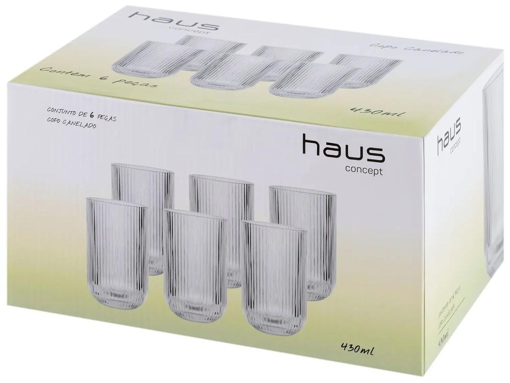 Jogo de Copos de Vidro 430ml 6 Peças Haus Concept Canelado - 8