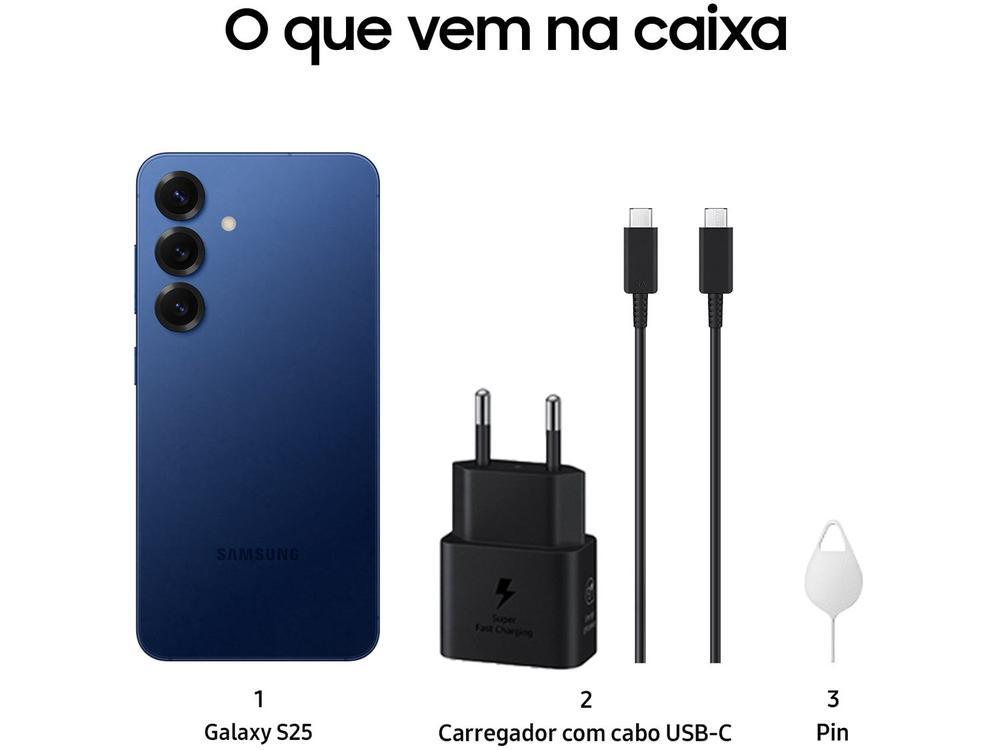 Samsung Galaxy S25 5G 256GB Galaxy AI Azul Marinho 6,2" 12GB RAM Câm. Tripla 50+12+10MP Bateria 4000mAh Dual Chip - 8
