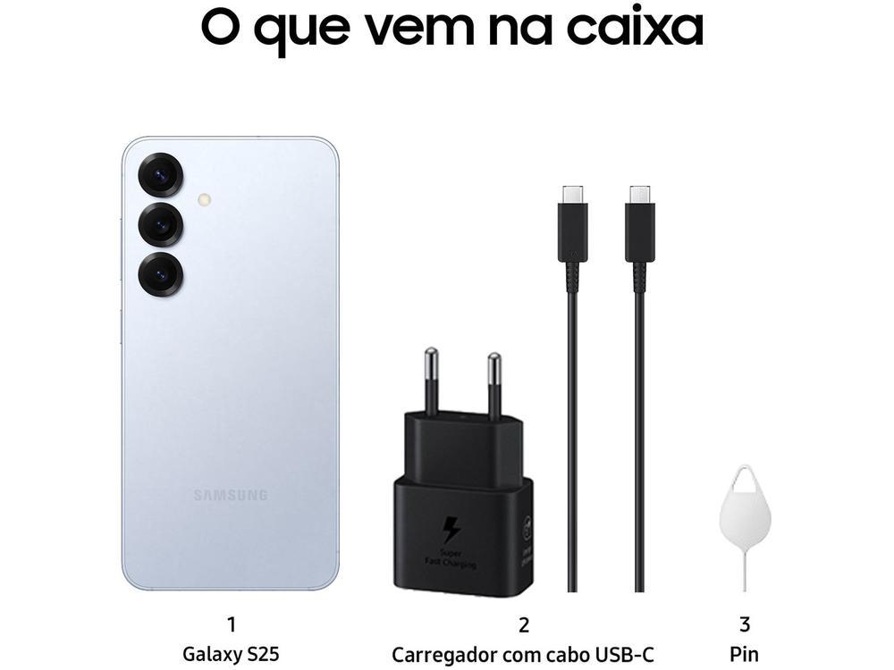 Samsung Galaxy S25 5G 256GB Galaxy AI Azul 6,2" 12GB RAM Câm. Tripla 50+12+10MP Bateria 4000mAh Dual Chip - 8