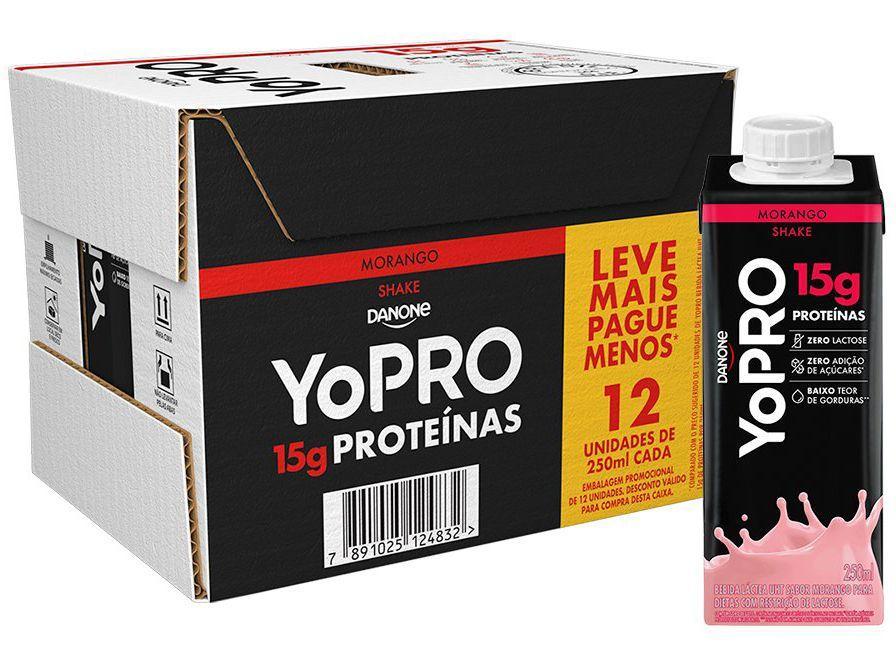 Bebida Láctea UHT 15g de Proteínas Danone YoPRO Morango Zero Açúcar 250ml 12 Unidades - 1