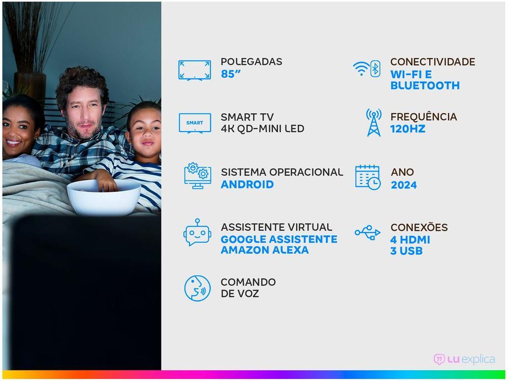 Smart TV 85" TCL 4K QD-Mini LED Ultra Premium C855 120Hz Android AiPQ Pro Google Assistente 4 HDMI - 2
