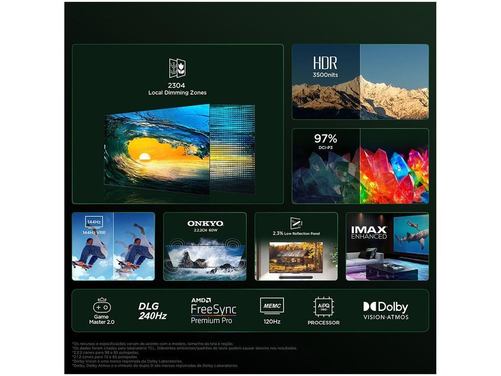 Smart TV 85" TCL 4K QD-Mini LED Ultra Premium C855 120Hz Android AiPQ Pro Google Assistente 4 HDMI - 4