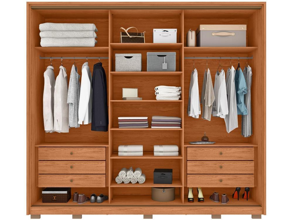 Guarda-roupa Casal com Espelho 6 Gavetas 3 Portas de Correr Caemmun Spazio - 4