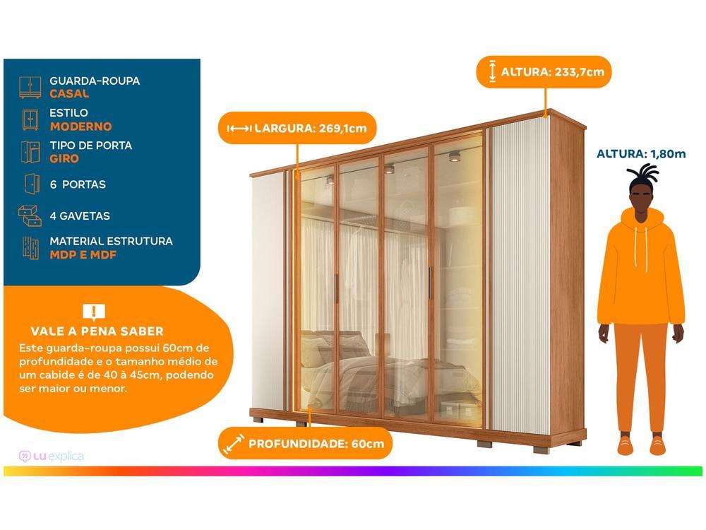 Guarda-roupa Casal 4 Gavetas 6 Portas Caemmun Quinn - 3