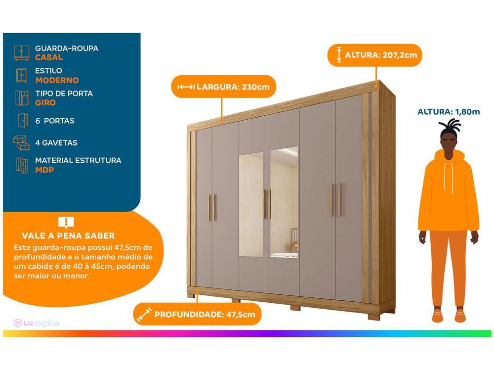 Guarda-roupa de Casal com Espelho 4 Gavetas 6 Portas Caemmun Éden - 2