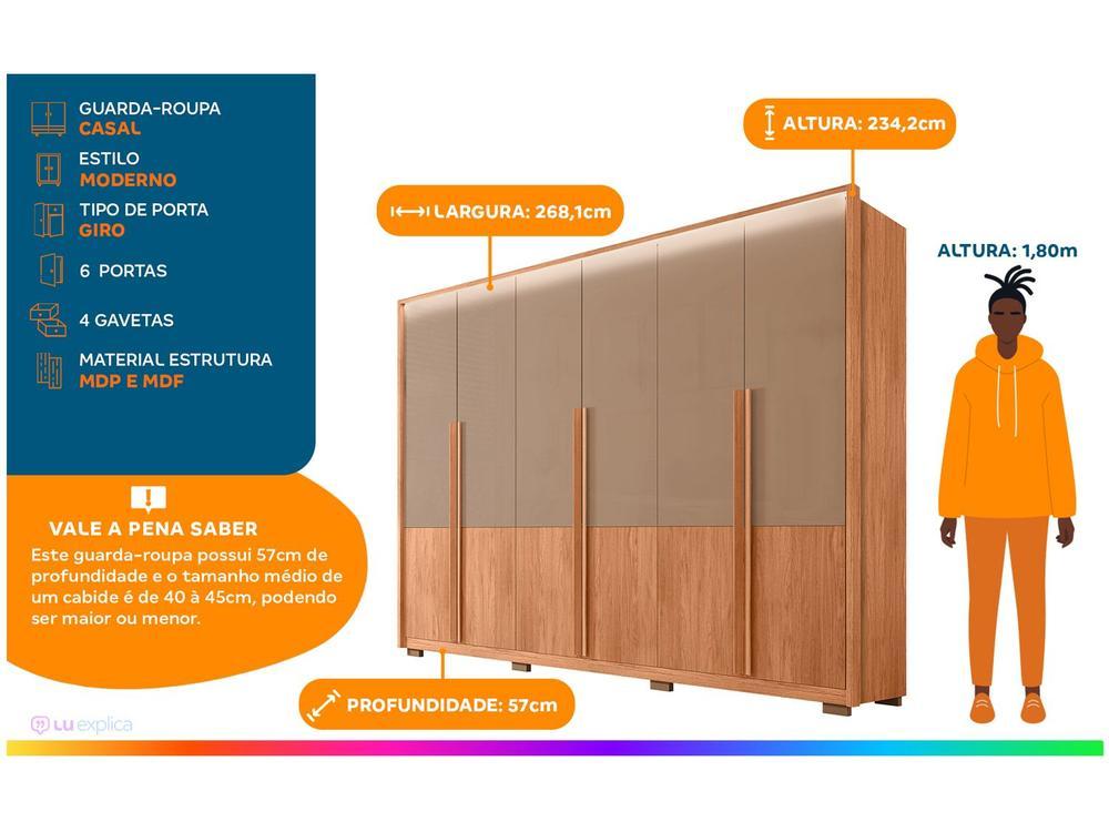 Guarda-roupa Casal 4 Gavetas 6 Portas Caemmun Francis - 2