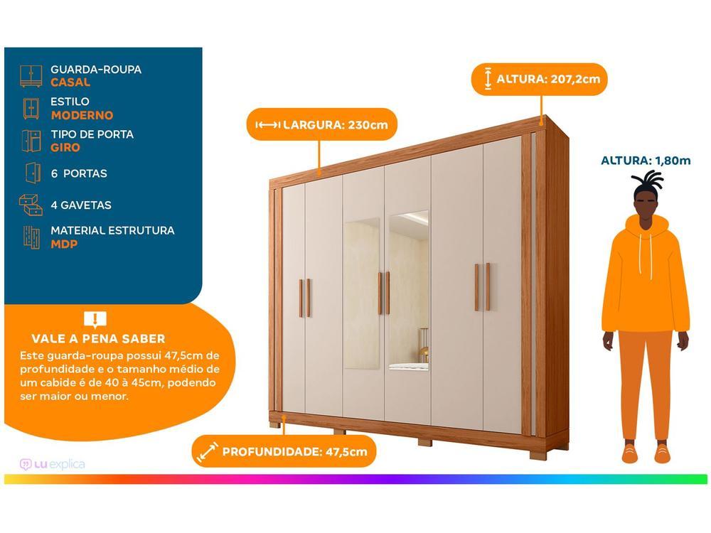Guarda-roupa Casal com Espelho 4 Gavetas 6 Portas Caemmun Éden - 2